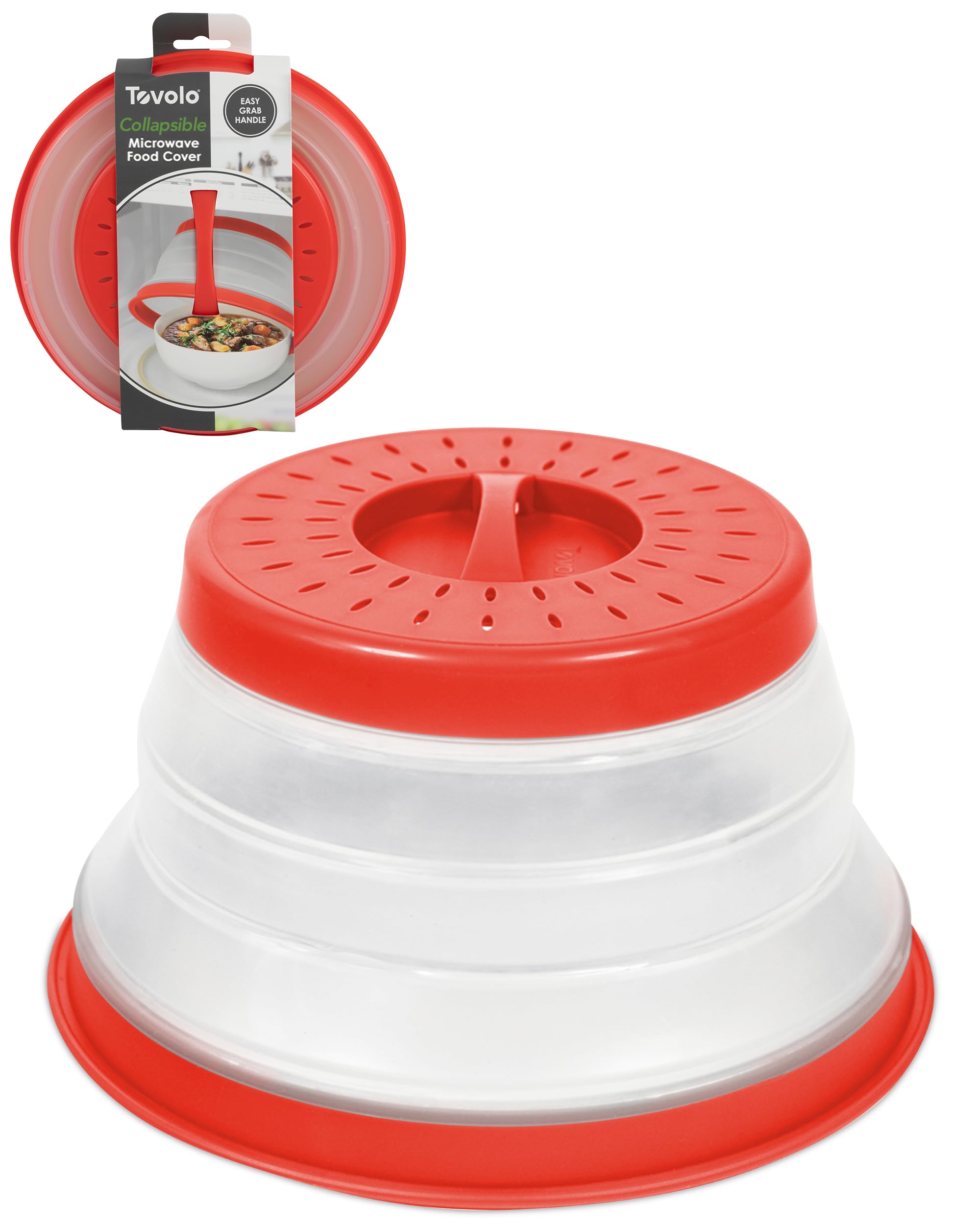 Tovolo Microwave Splatter Cover for Food, Medium (Charcoal) - Collapsible & Vented Silicone Splatter Guard Lid - Microwave Plate & Dish Cover with Handle - BPA-Free Kitchen Gadget for Meal Prep